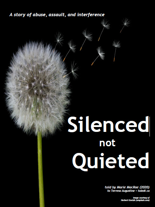 Silenced not Quieted - book cover, a dandelion seed head against black