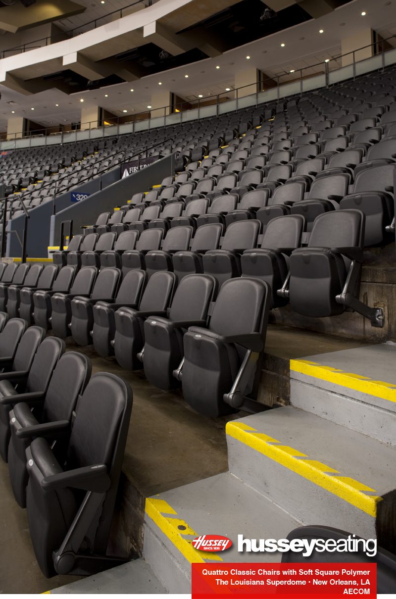 Fixed theatre auditorium seating in tiered rows